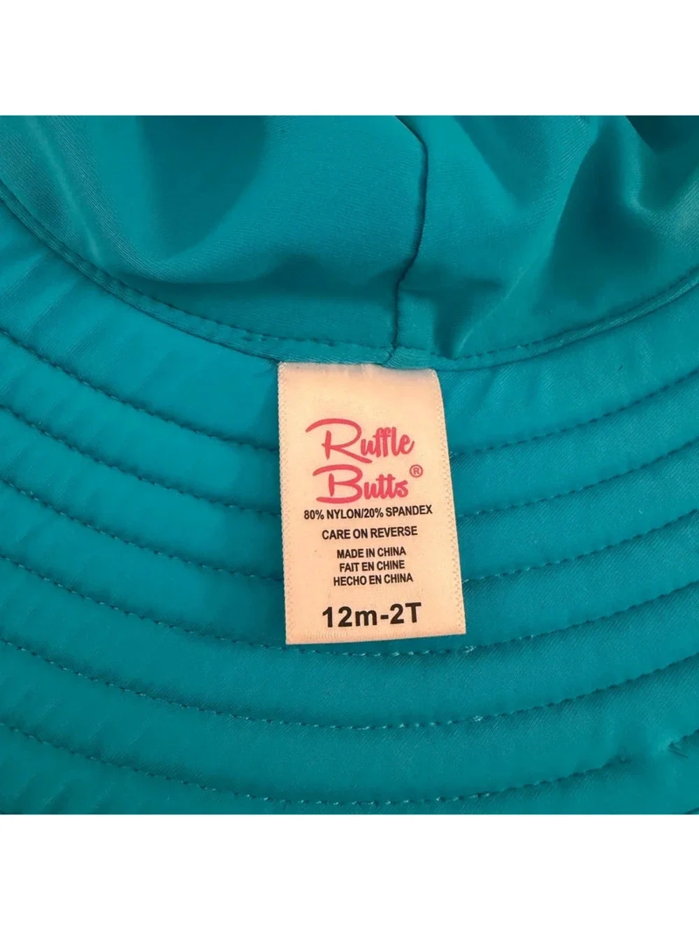RuffleButts Baby Girls Bright Aqua Sun Protective Swim Hat Size 12m-2T UPF 50+
